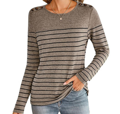 Striped Contrast Color Long Sleeve Button Top