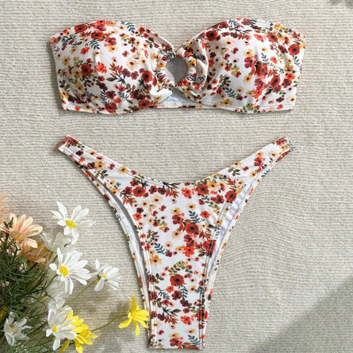 Sexy Tube Top Floral Bikini