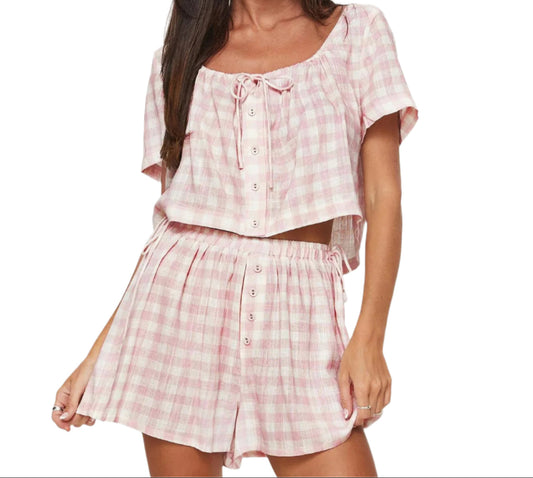 Pink Plaid Bow Lace-up Pajamas Set