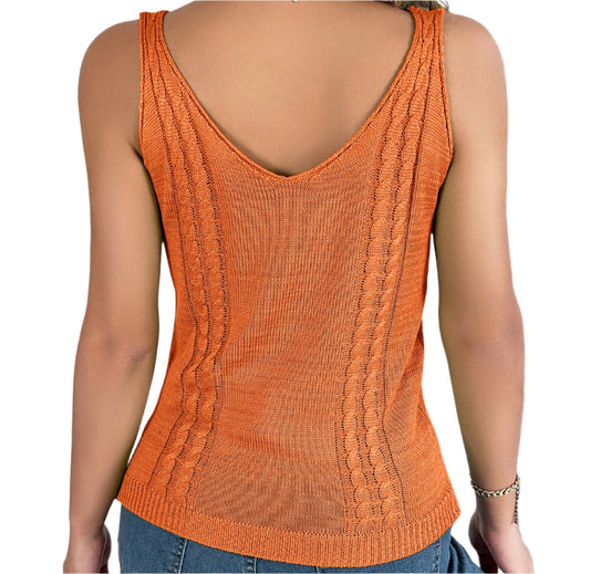 Casual Knitwear V-Neck Hollow Cutout Top