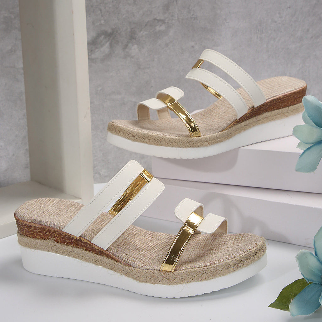 Flat Wedge Peep Toe Sandals