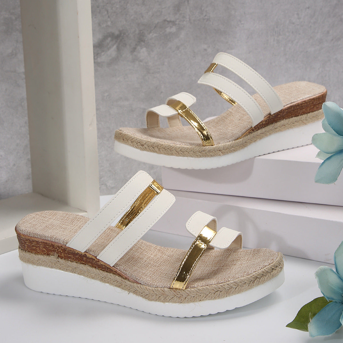 Flat Wedge Peep Toe Sandals