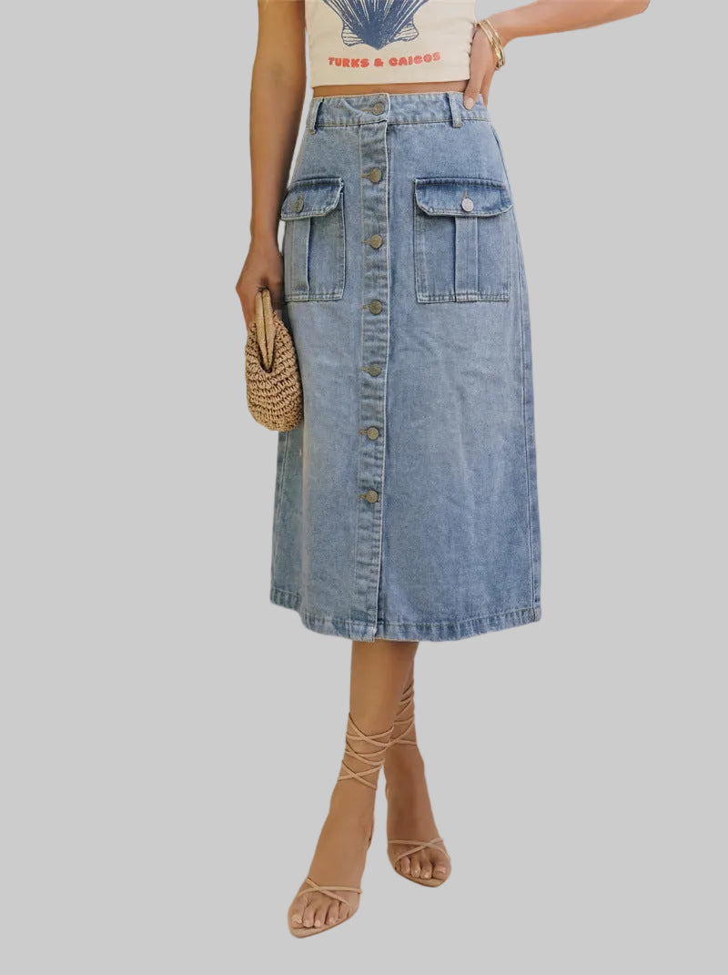 Retro Split High Waist Sheath A-Line Skirt