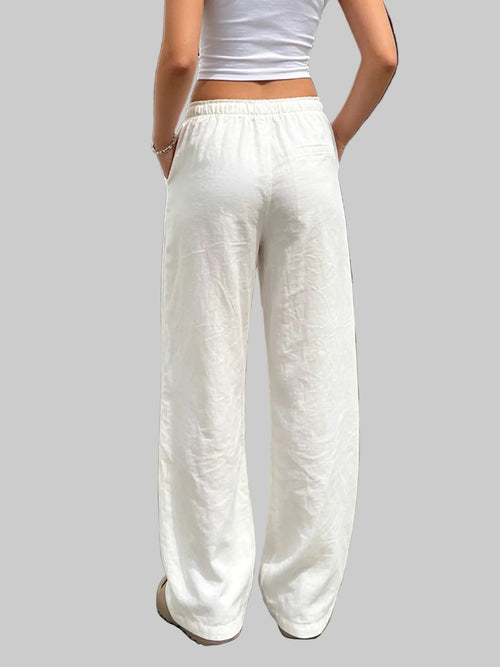 Casual Wrinkle High Waist Drawstring Trousers Pants