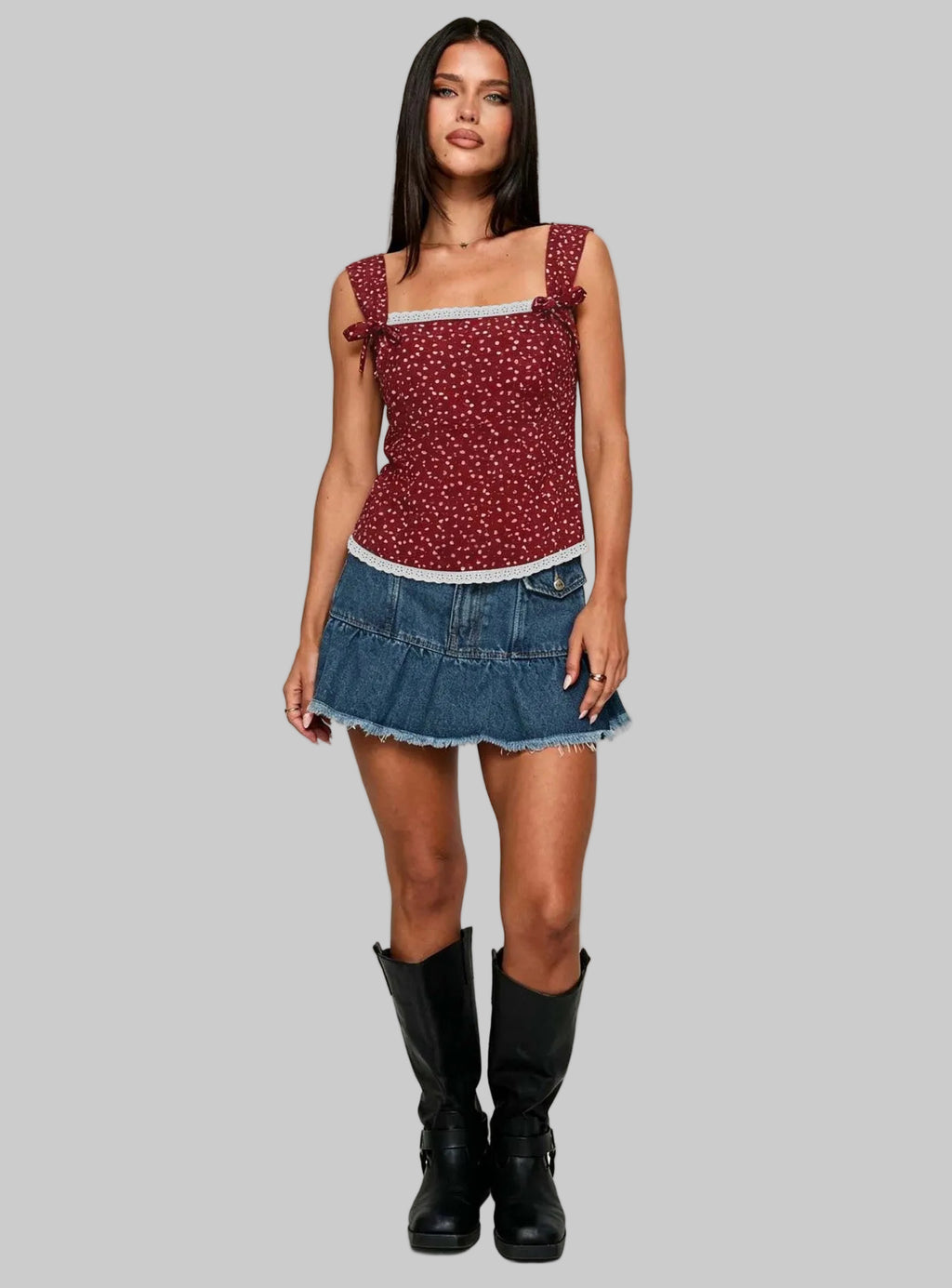 Sweet Spicy Polka Dot Square Collar Lace Top