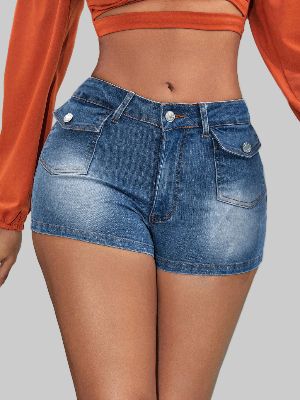 Casual Mid Elastic High Waist Denim Shorts - Tamra.Shop.Social