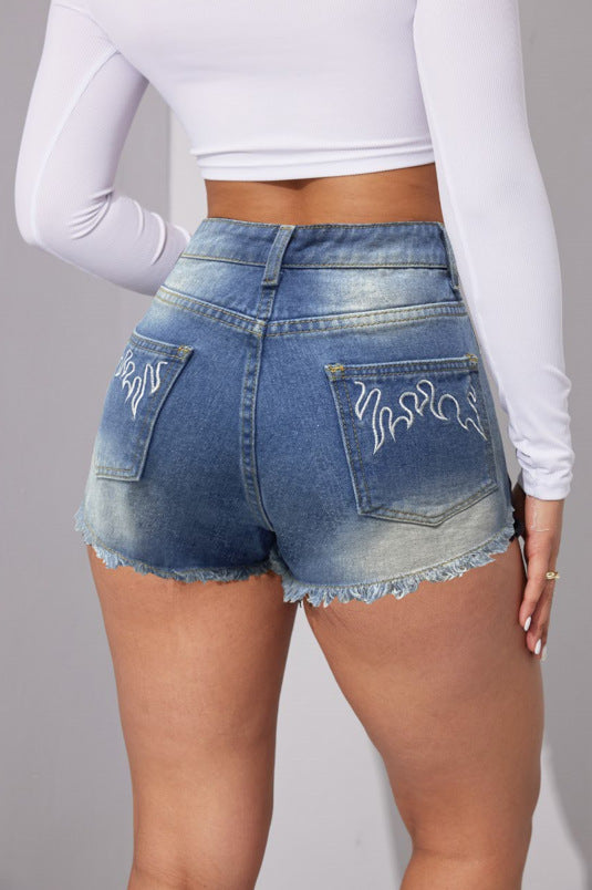 Mid Waist Embroidered Shorts