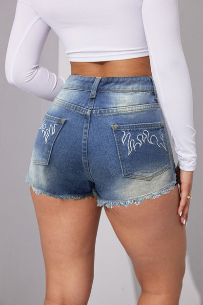 Mid Waist Embroidered Shorts
