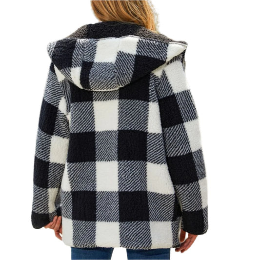 Plaid Hooded Double Sided Plush Coat