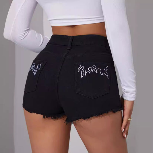 Mid Waist Embroidered Shorts