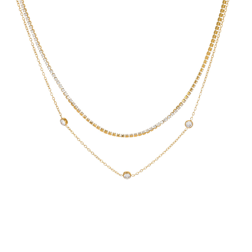 Zircon Titanium Steel Twin Necklace