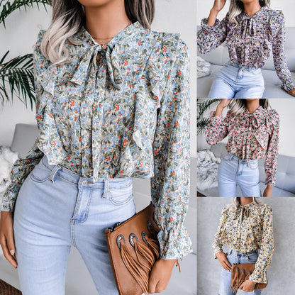 Floral Chiffon Lace-up Shirt