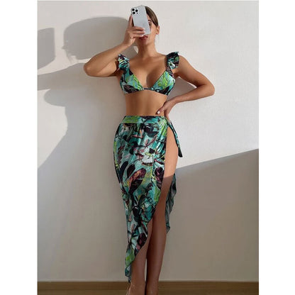 Sexy Ruffled Tied Cover-up Three Piece Suit