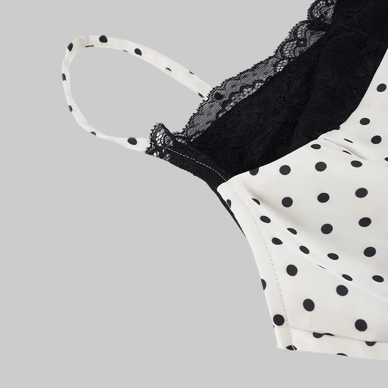 Polka Dot Lace Splicing Sling Top