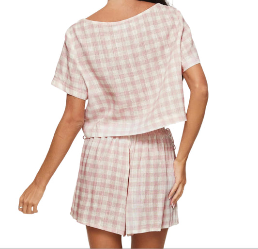 Pink Plaid Bow Lace-up Pajamas Set