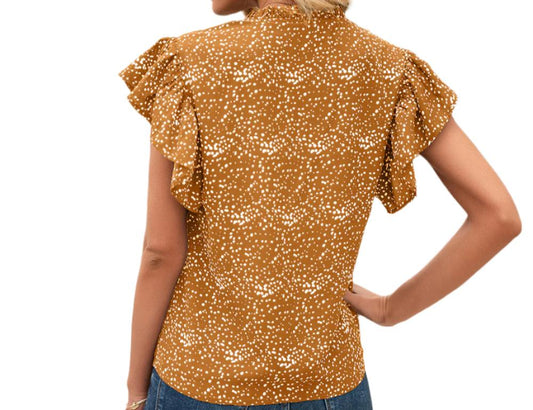 Ruffle Sleeve Polka Dot Short Sleeve Blouse