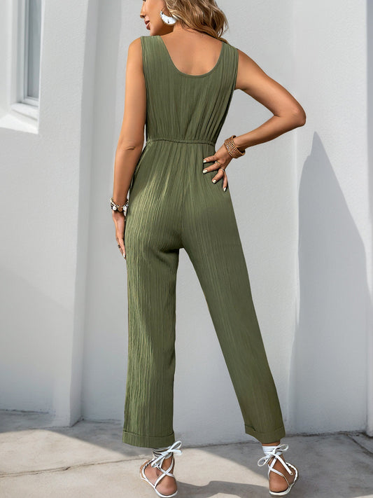 Drawstring Sleeveless Texture Jumpsuit