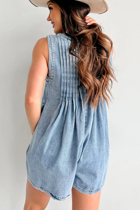 Street Hipster Denim Jumpsuit Sleeveless Short Sleeve Dress