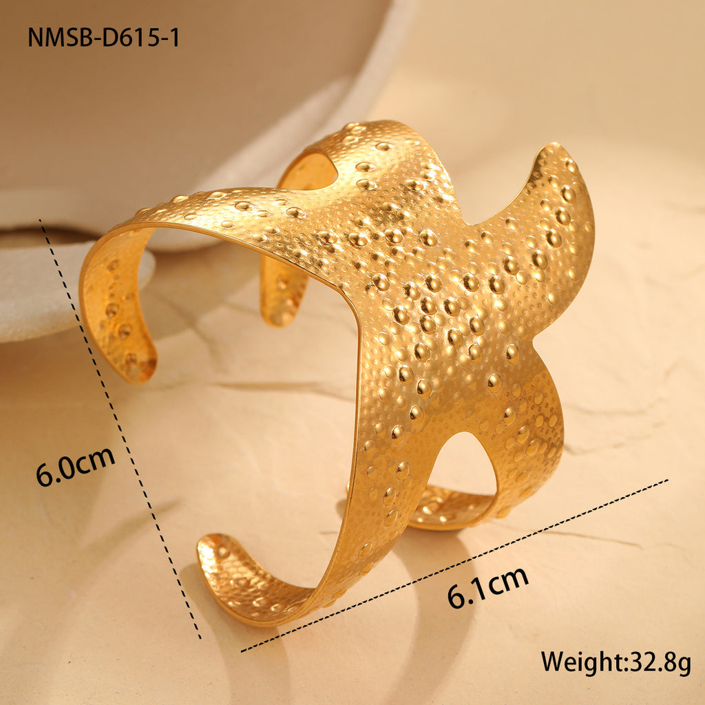 Ocean Coral Starfish Shell Exaggerated Titanium Steel Stainless Steel 18K Gold Plating Bracelet