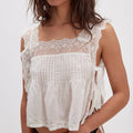Lace-up Lace Square Collar Camisole Short Top
