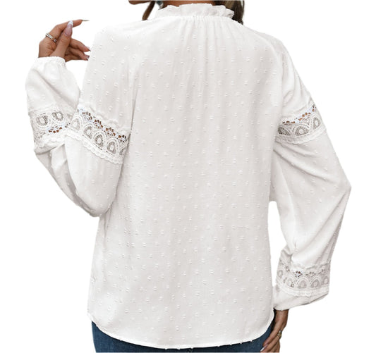 Lotus Collar White Shirt Blouse