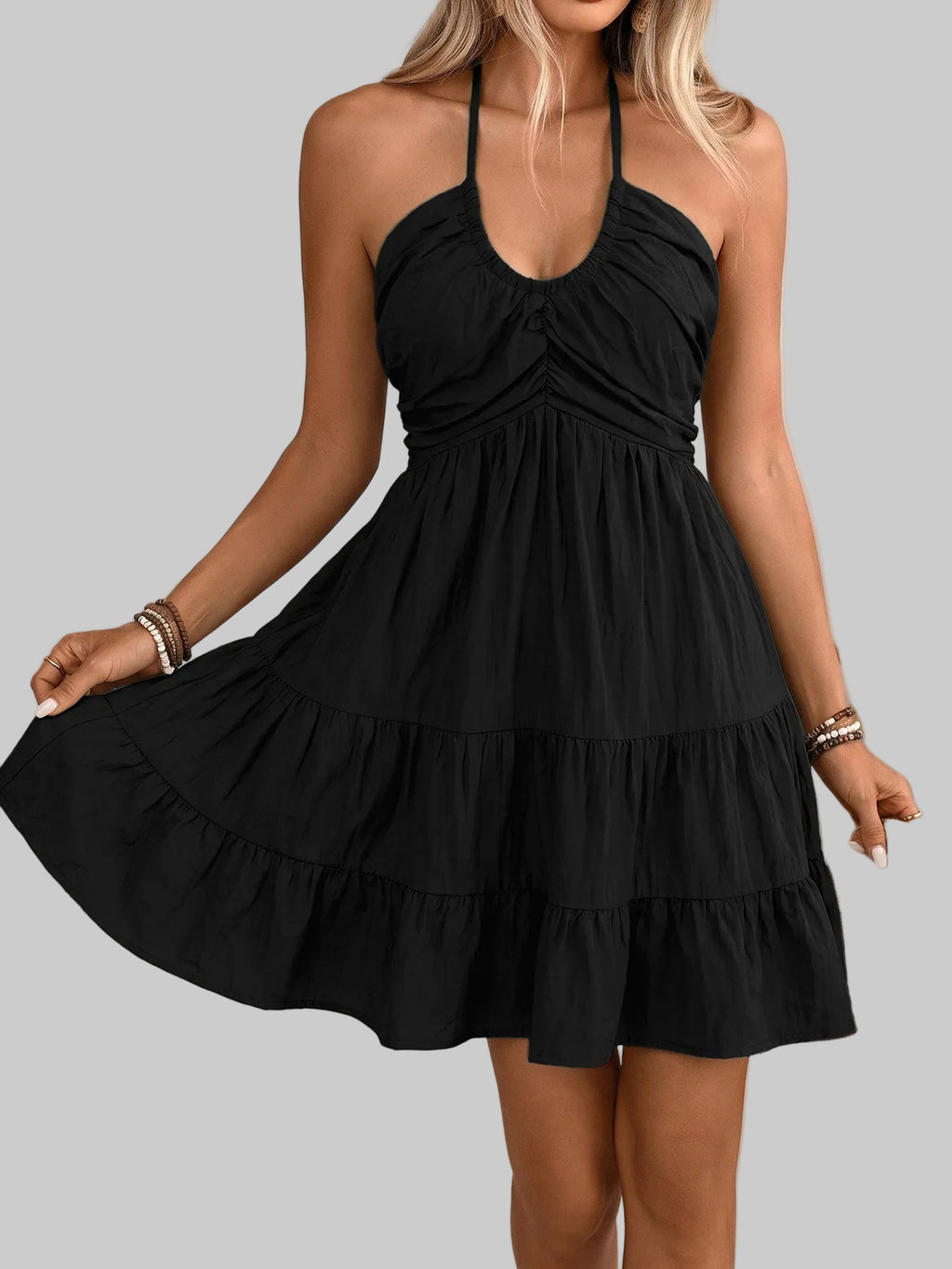 Halter Ruffled Tiered Short Dress