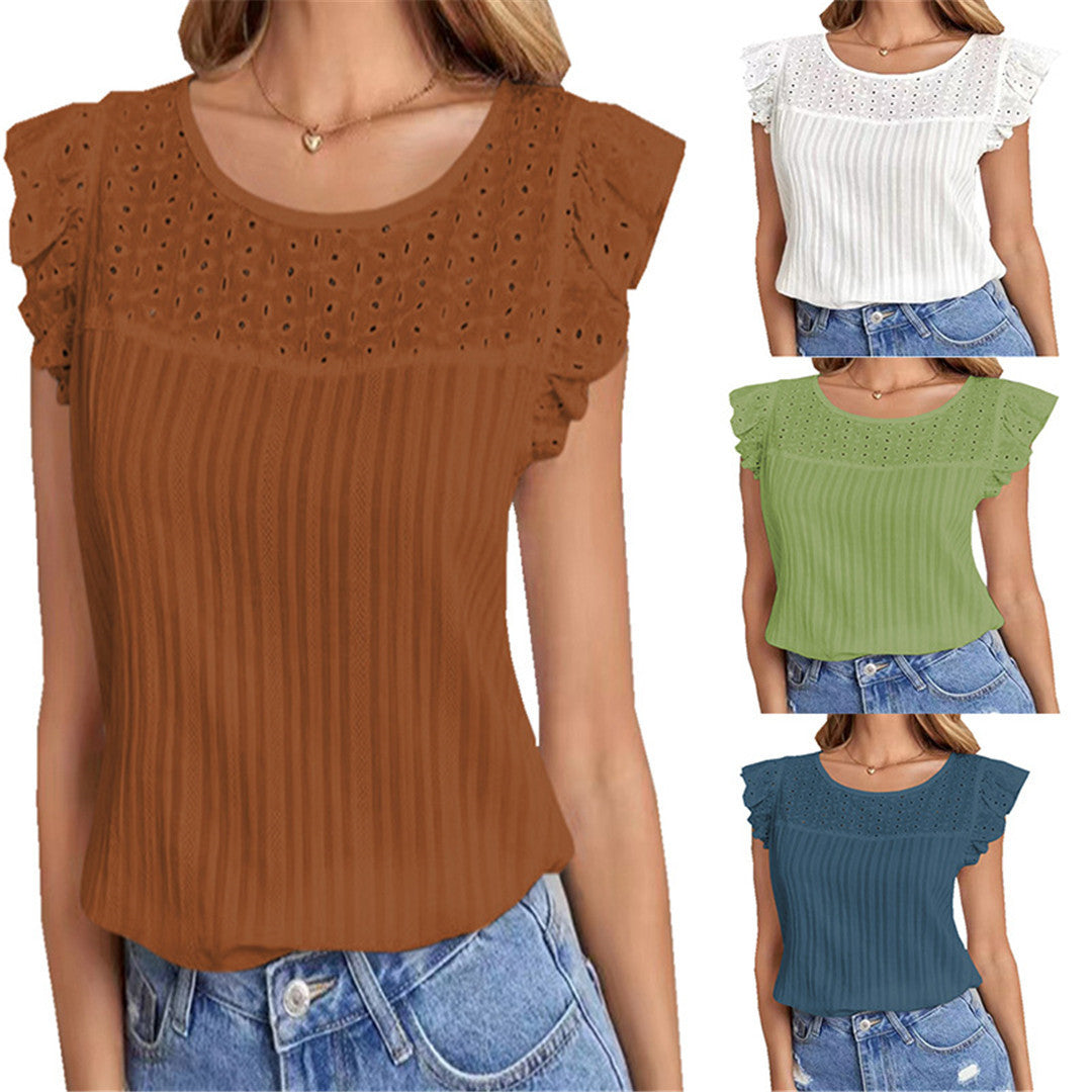 Ruffled Eyelet Embroidery Top