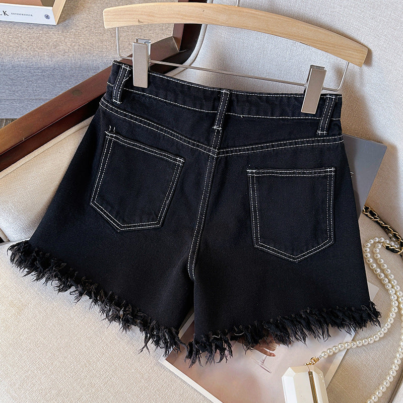 Washed Ripped High Waist Frayed Denim Shorts