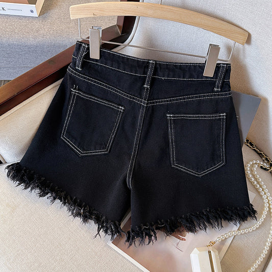 Washed Ripped High Waist Frayed Denim Shorts