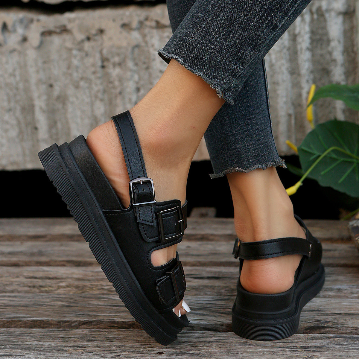 Belt Buckle Platform Sandals