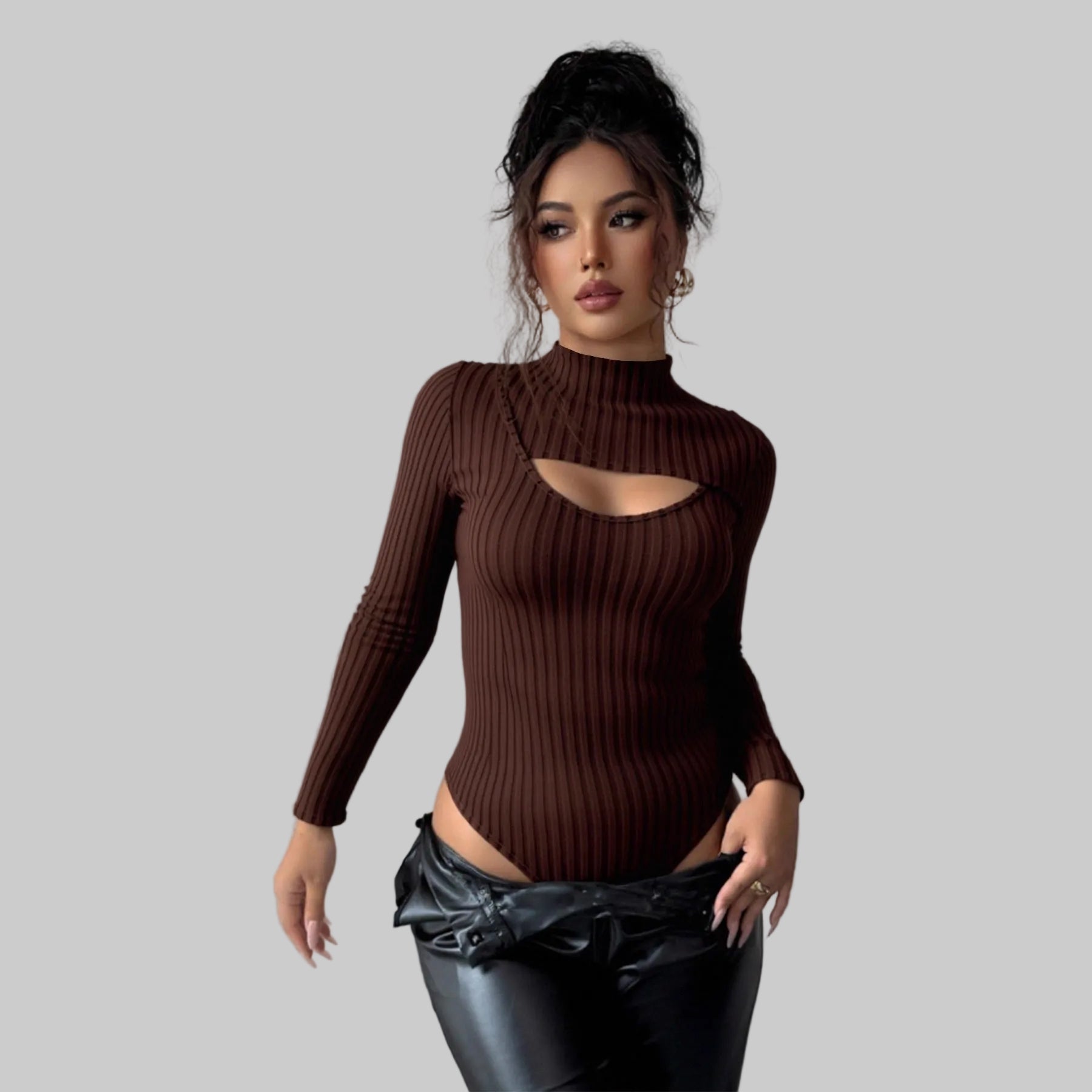 Sunken Stripe Hollow Cutout Bodysuit
