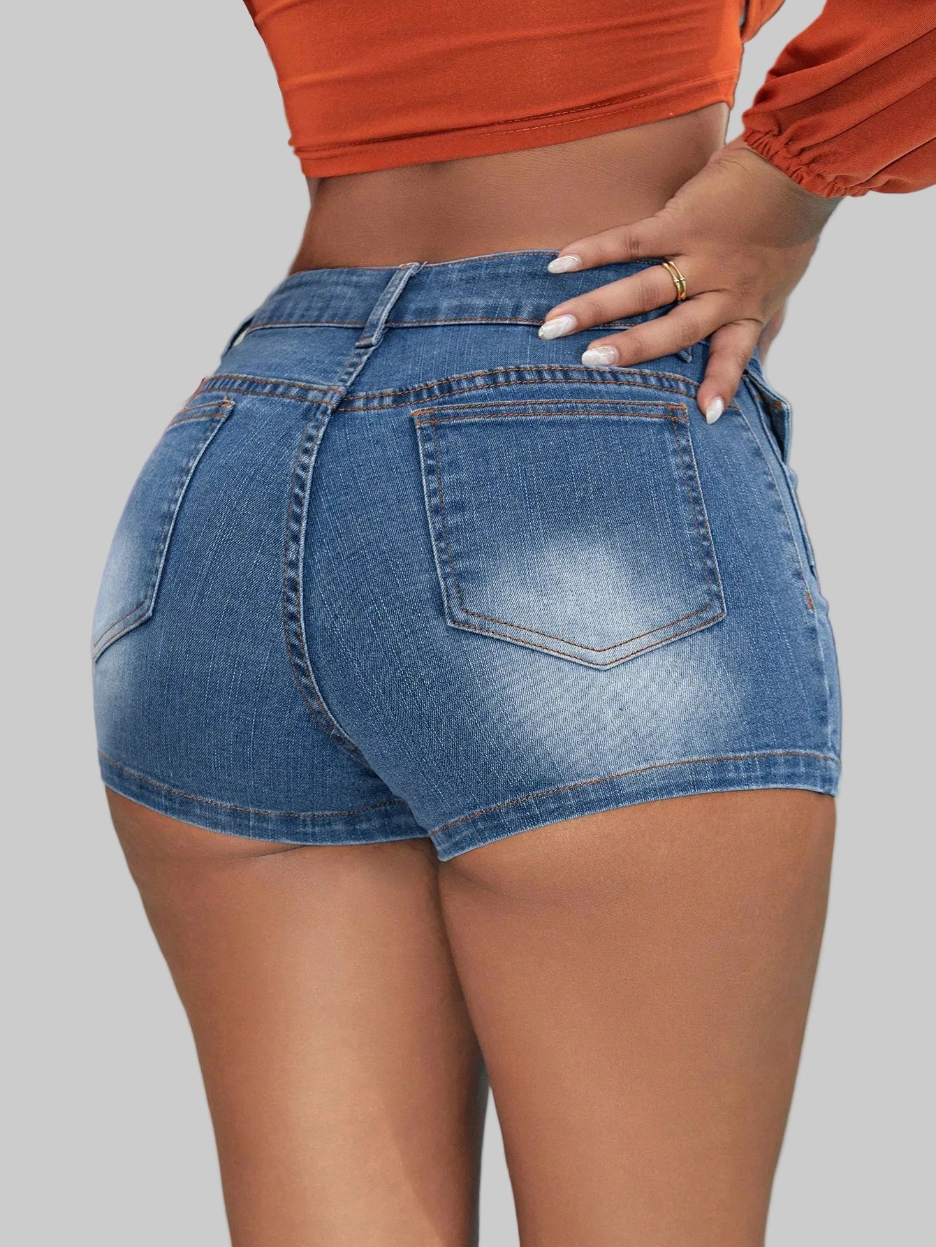 Casual Mid Elastic High Waist Denim Shorts - Tamra.Shop.Social