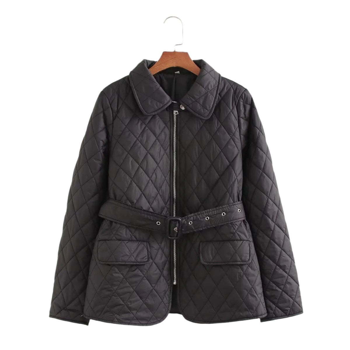 Street With Belt Quilted Embroidery Cotton Coat Jacket