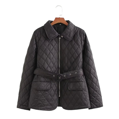 Street With Belt Quilted Embroidery Cotton Coat Jacket