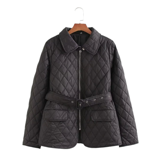 Street With Belt Quilted Embroidery Cotton Coat Jacket