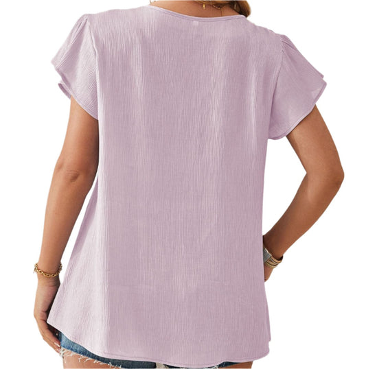 V-neck Petal Sleeve Blouse