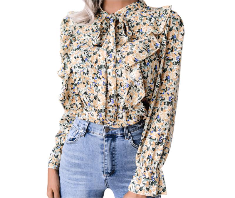 Floral Chiffon Lace-up Shirt