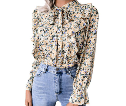 Floral Chiffon Lace-up Shirt