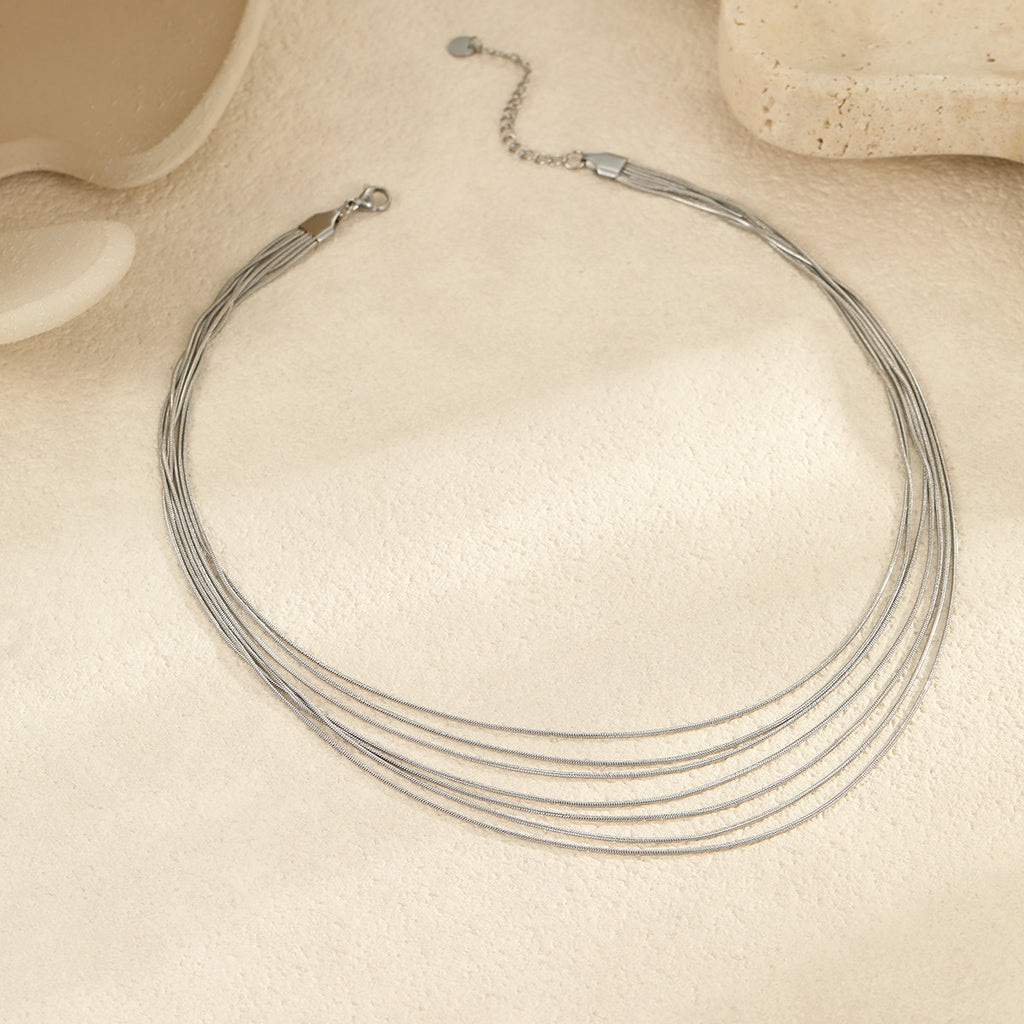 Multi Layer Twin Clavicle Chain Stainless Steel Lux Titanium Steel Necklace