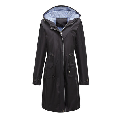Trench Waterproof Hooded Striped Lining Coat