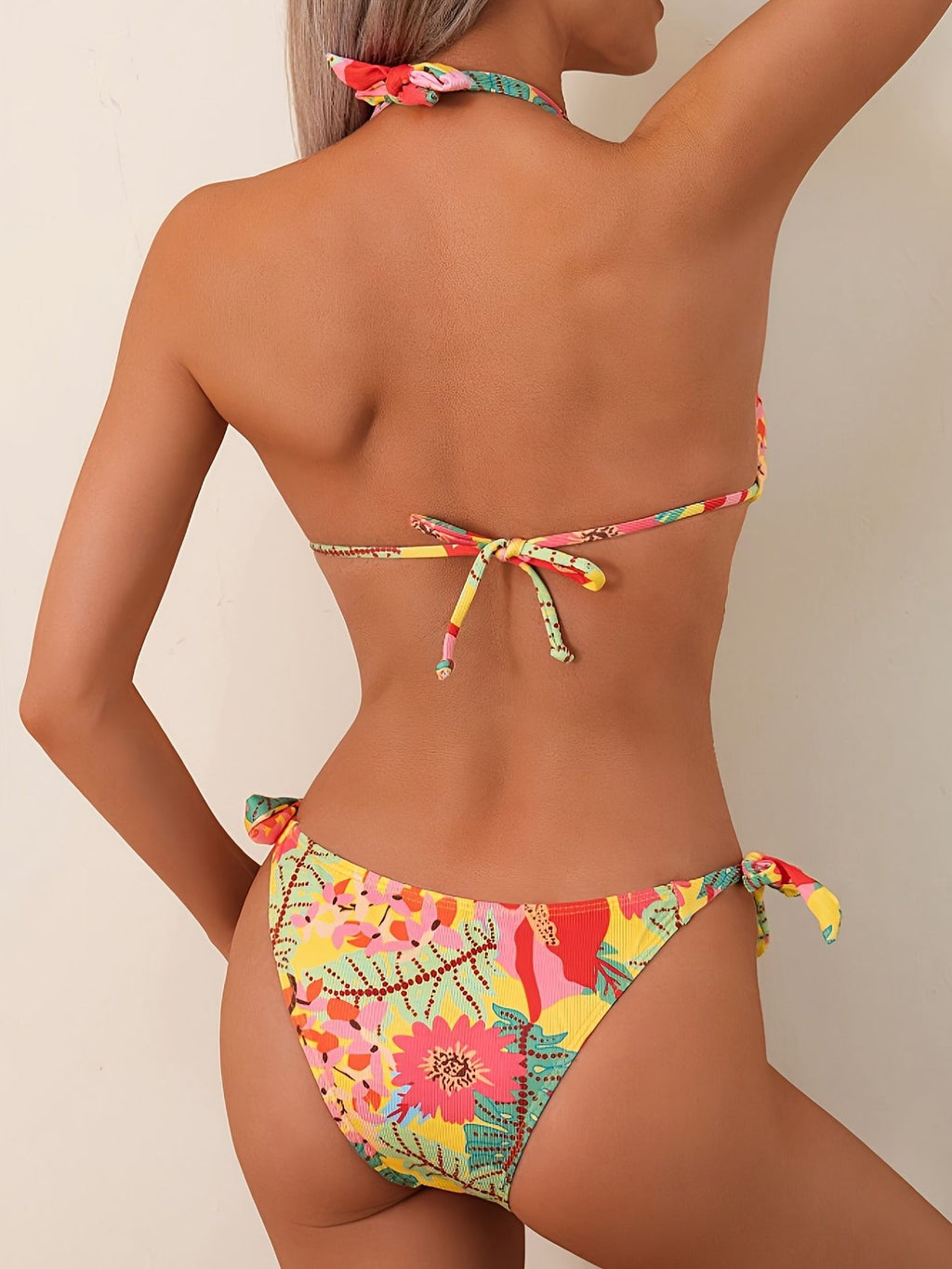 Print Halter Lace-up Backless Bikini - Tamra.Shop.Social