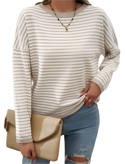 Casual Round Neck Striped Sweater