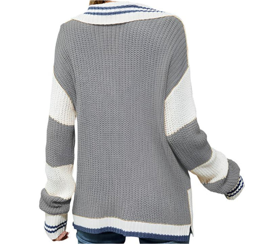 Polo Collar Striped Sweater