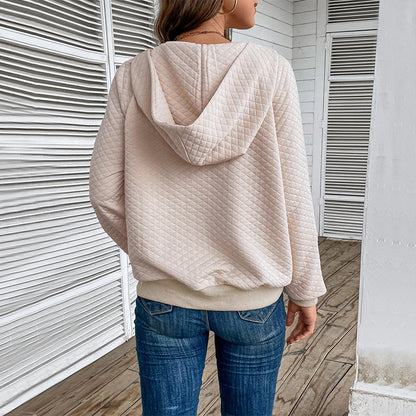 Hooded Long Sleeve Solid Color Pullover Sweatshirt