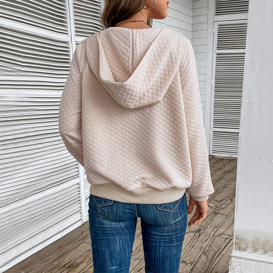 Hooded Long Sleeve Solid Color Pullover Sweatshirt
