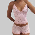 Sexy Camisole Floral Lace Shorts Pajamas Two Piece Set