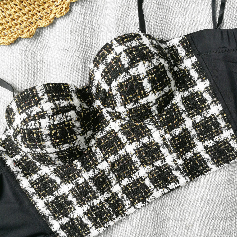 Houndstooth Woolen Corset Crop Top