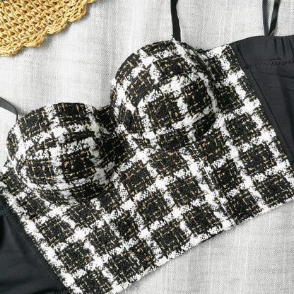 Houndstooth Woolen Corset Crop Top