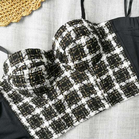 Houndstooth Woolen Corset Crop Top