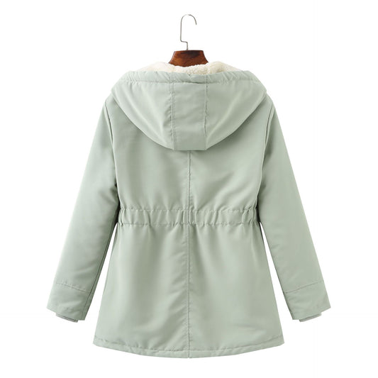 Hooded Lambswool Parka Cotton Padded Coat